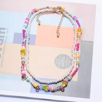 Креативное преувеличенное многослойное ожерелье из богемского жемчуга, простой кулон из цветных рисовых бусин, женский комплект из 2 предметов