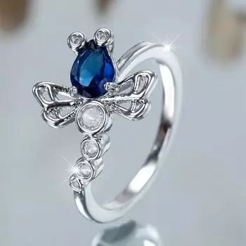 Креативное серебряное кольцо с белым и синим цирконием в виде лягушки-стрекозы для женщин, модные украшения для вечеринок, подарки 6 серебряный/синий
