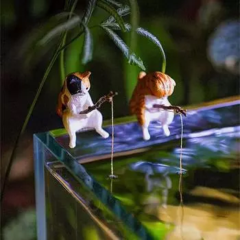 Креативное украшение для аквариума, 8 стилей, маленькая рыбалка, аксессуары для аквариума с кошкой, ландшафтный орнамент, аксессуары для аквариума