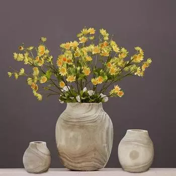 Креативное украшение для дома, цветочная композиция из цельного дерева, деревянная ваза, искусственный цветок, ваза для сухих цветов