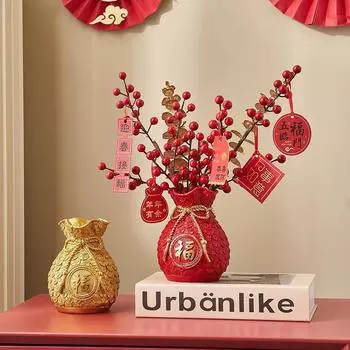 Креативное украшение для гостиной на Новый год Золотая пшеница Холли Фортуна Фруктовая ваза Цветочная композиция Сухие цветы Ваза