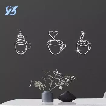 Креативное украшение для кофейной чашки, самоклеящееся трехмерное зеркало, 1 мм акриловая настенная наклейка, настенная наклейка для ресторана