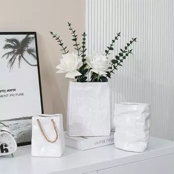 Креативное украшение в скандинавском стиле Ins Simple Paper Bag Ceramic Vase Living Room Flower Arrangement Art Home Decoration