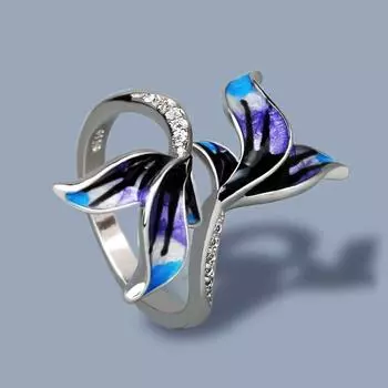 Креативное женское кольцо с цветком, ювелирное изделие, кольцо с синим хвостом русалки, эпоксидное кольцо, эмалированное кольцо ручной работы с бабочкой, ювелирные изделия, женские кольца 6