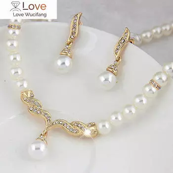 Креативное золотое ожерелье 1 пара серег свадебные жемчужные стразы ювелирные изделия женские ювелирные изделия комплект для женщин