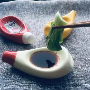 Креативность Приправа Тарелка Соевый соус Керамический диск Тарелка для соуса в форме помидора Тарелка для заправки салата Украшение стола жёлтый