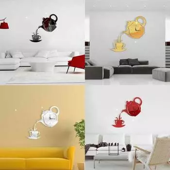 Креативные 3D чашки для чайника, акриловые зеркальные настенные часы, наклейки, сделай сам, наклейки для домашнего декора красный