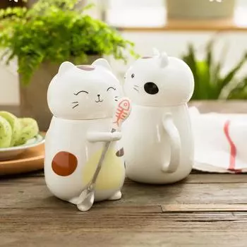 Креативные 3D кавайные кружки для питья с котом, милые кофейные кружки, керамические чашки для воды, кружка для молока, кофейная кружка, забавное животное, милая кружка для напитков 400ml