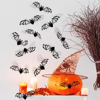 Креативные 3D наклейки на стену с изображением летучих мышей Декоративные наклейки на стену на Хэллоуин Счастливые принадлежности для вечеринки в честь Хэллоуина Фоновое украшение на стену