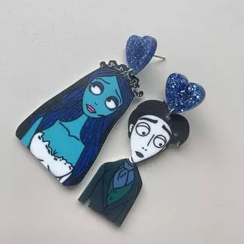 Креативные акриловые асимметричные серьги «Призрак невесты на Хэллоуин», подарочные серьги европейского и американского фестиваля синий