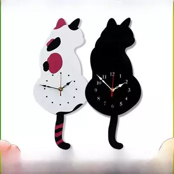 Креативные акриловые бесшумные настенные часы - дизайн кошачьих качелей для декора гостиной белый