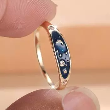 Креативные эмалевые кольца «Звездная ночь» для женщин, романтическое кольцо «Звезда и Луна», ювелирные изделия, аксессуары, подарок на день рождения 6 золотой