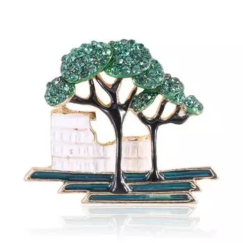 Креативные архитектурные булавки, простая и модная брошь из сплава с капающим маслом в виде зеленого дерева и растения, булавка для воротника с аксессуарами для одежды зелёный
