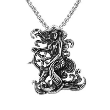 Креативные аксессуары, аксессуары для ожерелья, мужское хип-хоп ожерелье с кулоном капитана, ожидающего русалку