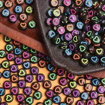 Креативные аксессуары Серьги Свободные бусины Модные распорки с узором в виде сердца 6,5 мм Браслет Акриловый брелок Плоский круглый DIY Материалы Ожерелье 50 шт. 3