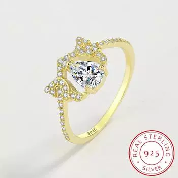 Креативные ажурные кольца с головой совы для женщин, натуральное серебро, подарок на годовщину, ювелирные изделия, модные украшения для вечеринок, кольцо из стерлингового серебра 925 пробы 6 жёлтый