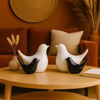 Креативные Белые и Черные Глянцевые Керамические Фигурки Птиц Аксессуары для Украшения Дома Вечеринка (Пакет из 4)