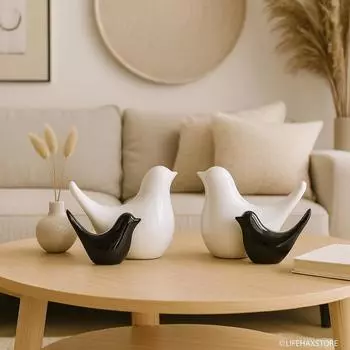 Креативные Белые и Черные Глянцевые Керамические Фигурки Птиц Аксессуары для Украшения Дома Вечеринка (Пакет из 4)