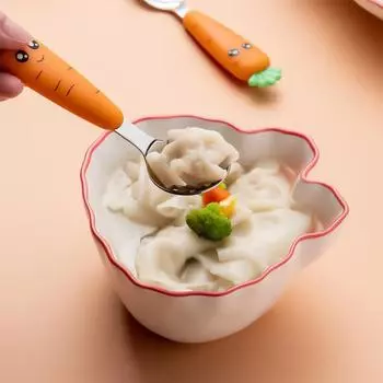 Креативные детские столовые приборы в виде моркови из пищевой нержавеющей стали с короткой ручкой, детские столовые приборы в виде вилки и ложки для фруктов