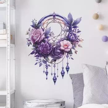Креативные фиолетовые цветочные настенные наклейки-ловцы снов, декоративные наклейки для спальни, гостиной, входа, домашнего декора 40x60CM фиолетовый