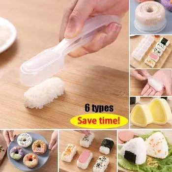 Креативные формы для рисовых шариков для детей, машина для изготовления суши, DIY сушилка, форма для риса онигири, антипригарные кухонные инструменты для изготовления суши-роллов (Пончики, Треугольник) A-mold with handle