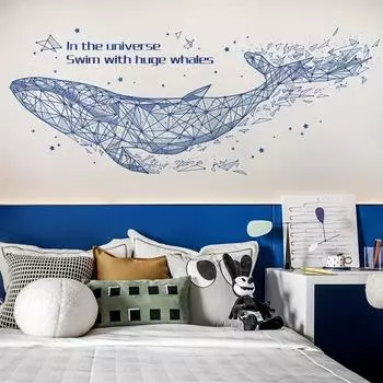Креативные геометрические наклейки на стену с изображением кита, гостиная, диван, фон, Настенный декор, самоклеящаяся наклейка для спальни, украшение дома