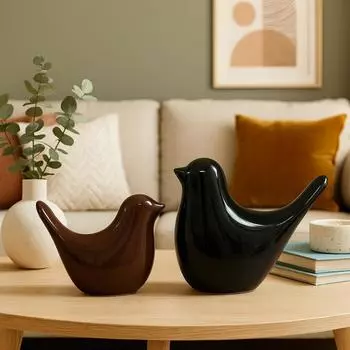 Креативные глянцевые керамические фигурки птиц черного и коричневого цветов, аксессуары для украшения дома, для вечеринки (Упаковка из 2 шт.)
