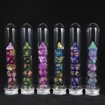 Креативные игральные кости Starry Sky для настольной игры TRPG, DND, D4, D6, D8, D10, D12, D20, 7 многогранных игральных костей с трубкой K1