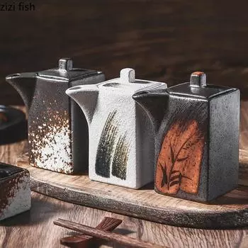 Креативные керамические бутылки для масла, баночки для специй, солонки и перечницы, кухонные принадлежности для специй, банки для приправ, коробки для кухонных принадлежностей