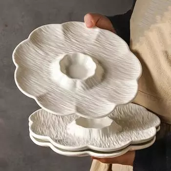 Креативные керамические тарелки в форме цветов, легкие, роскошные, для ресторанов, кухни, элитные, изысканные, чисто белые тарелки для пельменей
