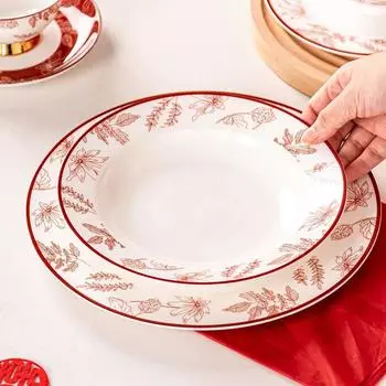 Креативные керамические тарелки в китайском стиле, круглая тарелка для пасты в ресторане класса люкс, изысканная тарелка для фруктового салата, свадебная посуда