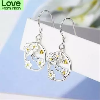 Креативные лесные литературные ювелирные изделия из стерлингового серебра 925 пробы, модные серьги с цветком вишни, изысканные красивые висячие серьги Se695