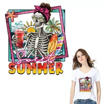 Креативные летние нашивки с черепами для футболок, платьев, новый аксессуар для одежды, сделай сам, теплопередающая моющаяся наклейка на одежду, хит продаж
