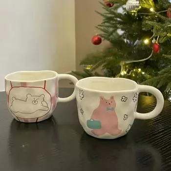 Креативные милые керамические кружки с рисунком медведя и ручкой, нестандартные кофейные чашки ручной работы, чашка для завтрака, молока, овсянки, чая 250ml