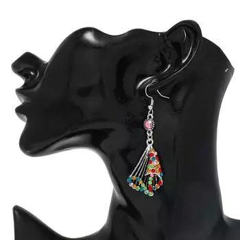 Креативные модные серьги из сплава с длинной бахромой, серьги в этническом стиле, персонализированные многослойные серьги в стиле ретро, инкрустированные бриллиантами. красный