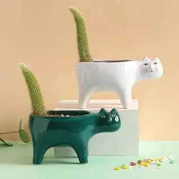 Креативные мясистые керамические цветочные горшки, симпатичные кошачьи хвосты, мультяшные трехмерные животные, обезьяньи хвосты, колонны, цветочные горшки оптом белый