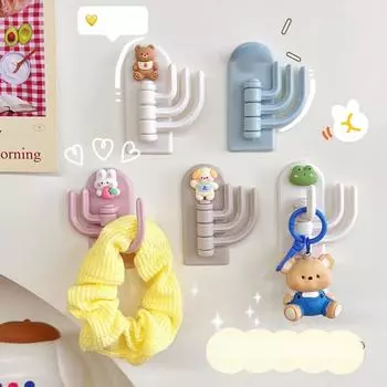 Креативные мультяшные крючки с тремя крючками, симпатичные пластиковые животные, самоклеящиеся настенные вращающиеся вешалки, липкие крючки, стойка для хранения
