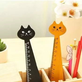 Креативные мультяшные милые кошки и котята, прямые школьные принадлежности, канцелярские принадлежности, деревянная линейка жёлтый
