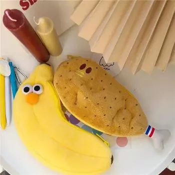 Креативные мультяшные сумки для карандашей с курицей, кавайные сумки для карандашей с банановой курицей, бархатные сумки для карандашей, детский держатель для канцелярских принадлежностей