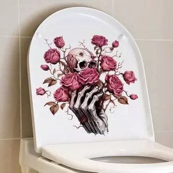 Креативные наклейки для унитаза Цветочные скелеты Украшения для ванной Водонепроницаемые наклейки для сиденья унитаза 30x30cm разноцветный