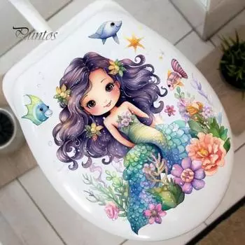 Креативные наклейки на стену с русалкой «Подводный мир», водонепроницаемые самоклеящиеся наклейки из ПВХ, виниловые художественные украшения, съемные наклейки на крышку унитаза, ванная комната D