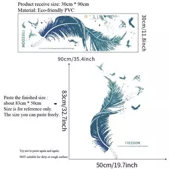 Креативные наклейки на стену с синими перьями, фон для гостиной, украшения дома, обои для спальни, украсить наклейки для декора