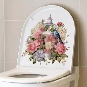 Креативные наклейки на стену в виде цветочной клетки для птиц, наклейки для туалета с растениями, керамическая плитка, декоративные наклейки 30x30cm