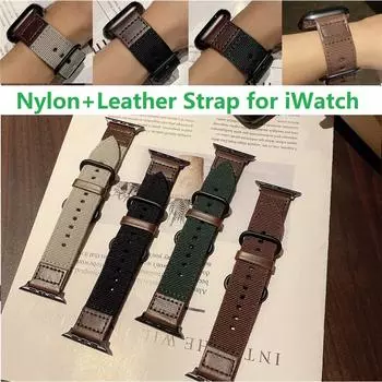 Креативные нейлоновые дышащие мягкие ремешки из натуральной кожи для Iwatch Ultra 8 7 49 мм 45 мм 44 мм спортивный ремешок с двойной застежкой для Apple Watch 6 SE 5 40 мм 41 мм For 38mm/40mm/41mm чёрный