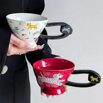 Креативные нестандартные керамические кофейные чашки, милые кружки с изображением щенков из мультфильмов, высококачественные офисные чашки для завтрака, молочные чашки, изысканная домашняя посуда