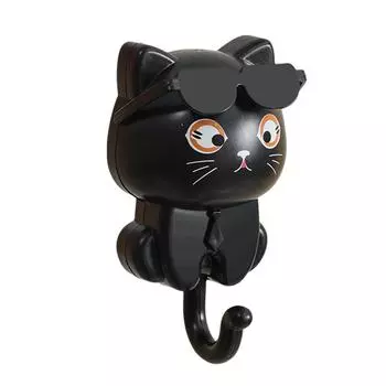Креативные пластиковые крючки для мультяшных кошек, декоративные водонепроницаемые вешалки, настенные крючки для кошек, ванная комната Ha I0H9 Black-1pcs