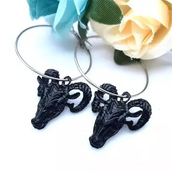 Креативные полые круглые серьги-кольца из сплава с дизайном головы козы в стиле готического панка и таинственным сатаной чёрный