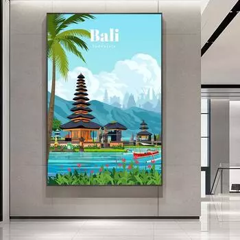 Креативные постеры с героями мультфильмов Бали, Индонезия, настенные художественные принты в виде пагоды, скандинавский домашний декор для гостиной, холст, картина, произведение искусства 21x30cm No Frame