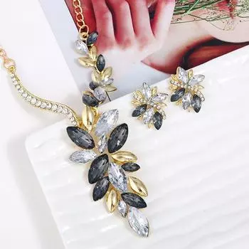 Креативные преувеличенные украшения, комплект из длинных ожерелья и серег из сплава с бриллиантами серый