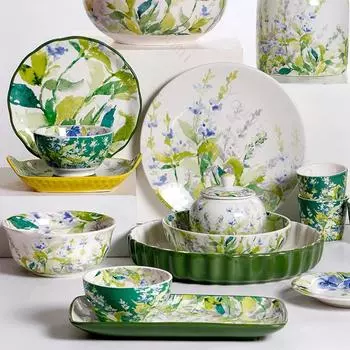 Креативные роскошные керамические тарелки, высококачественные цветочные суповые миски, вкусные блюда, бытовая большая обеденная тарелка, изысканный набор столовых приборов
